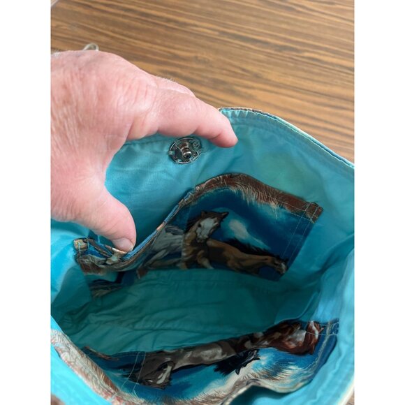 Blue shoulder bag with galloping horses - Picture 4 of 7